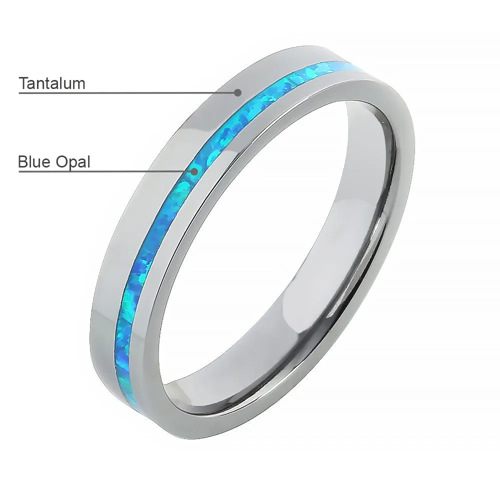 Tantalum with Blue Opal Inlaid Wedding Ring Flat 4mm