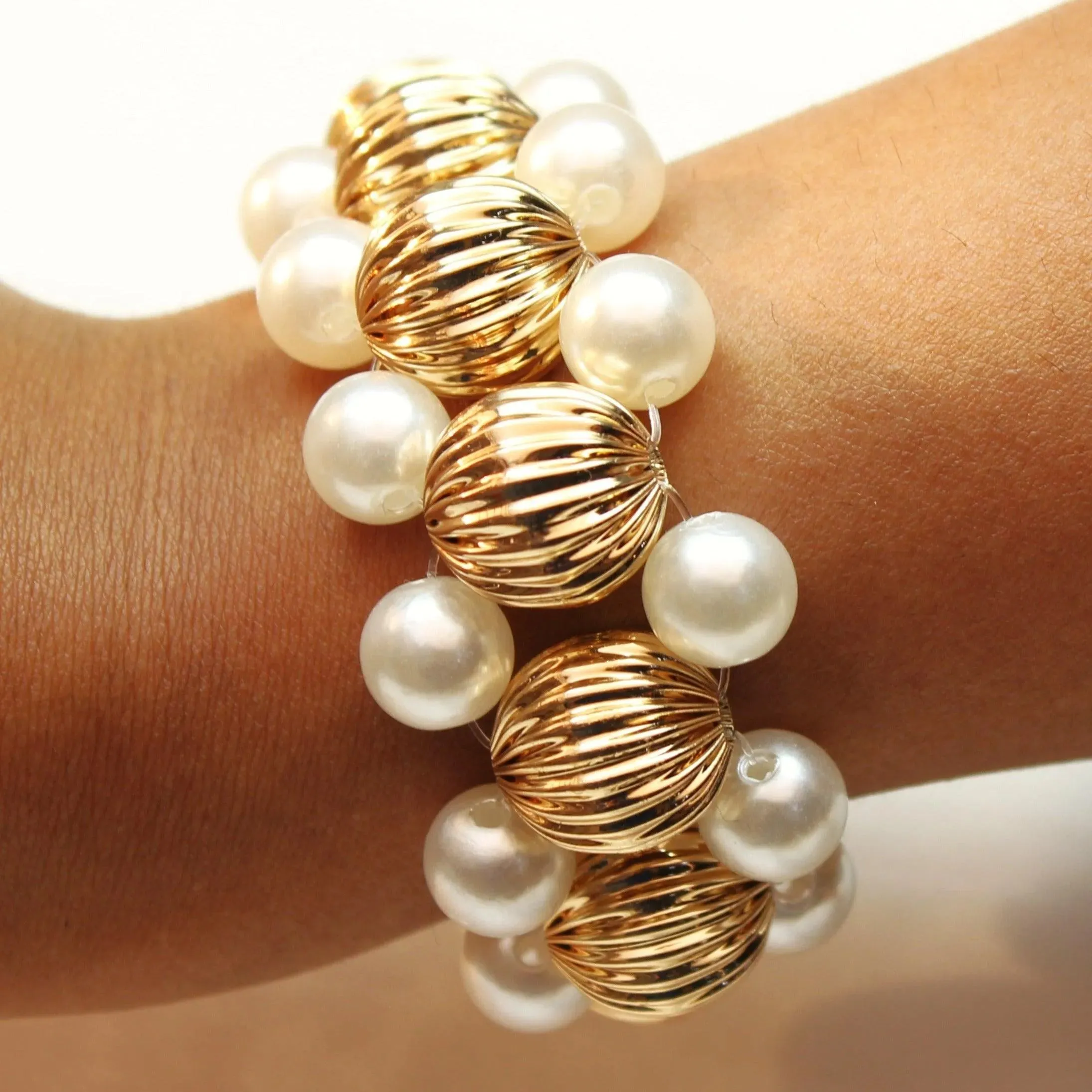 TFC Vortex Pearl Beaded Gold Plated Adjustable Bracelet