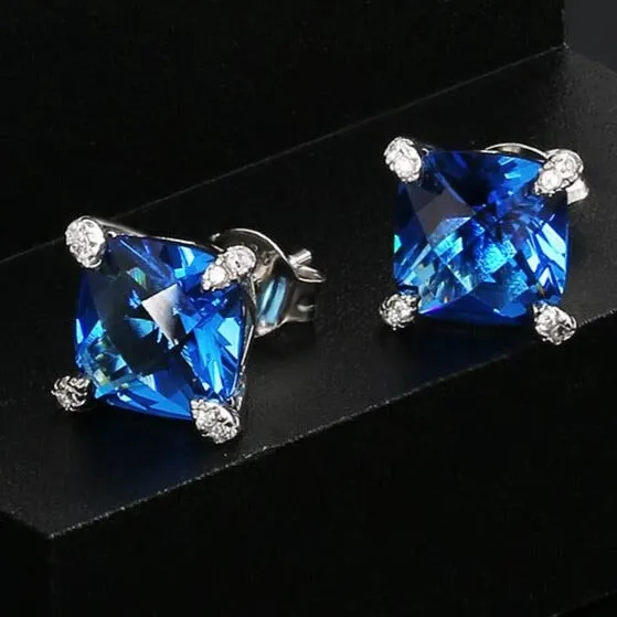 The Ocean® - 925 Sterling Silver Blue Sapphire Diamond Stud Earrings