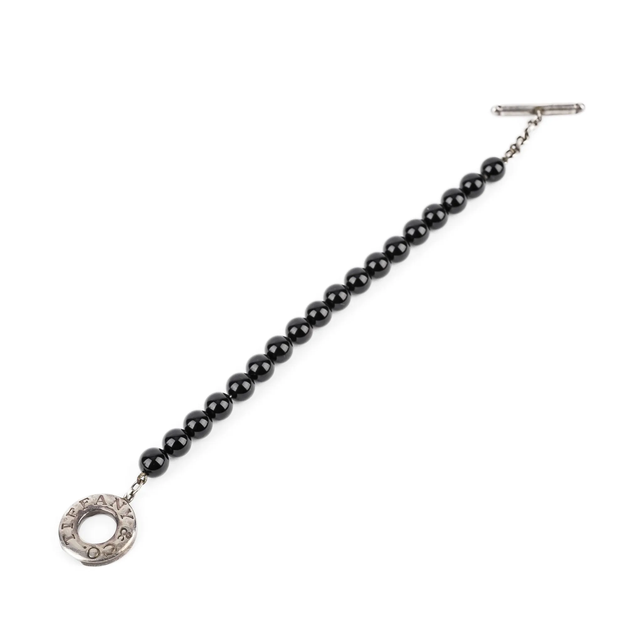 TIFFANY & CO Sterling Onyx Bead Toggle Bracelet