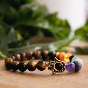 Tiger's Eye Hamsa 7 Chakra Elastic Bracelet | Protection, Strength & Spiritual Balance