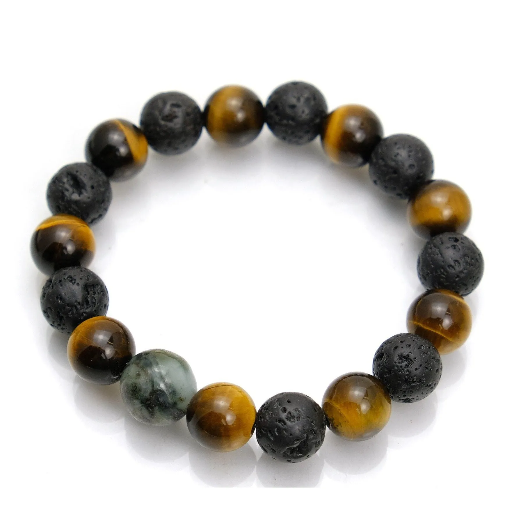 Tiger's Eye   Lava Stone   Jade Stretch Bracelet #2