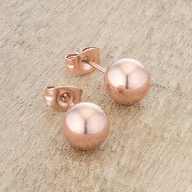 Tina Rose Gold Sphere Stud Earrings - 8mm | Stainless Steel