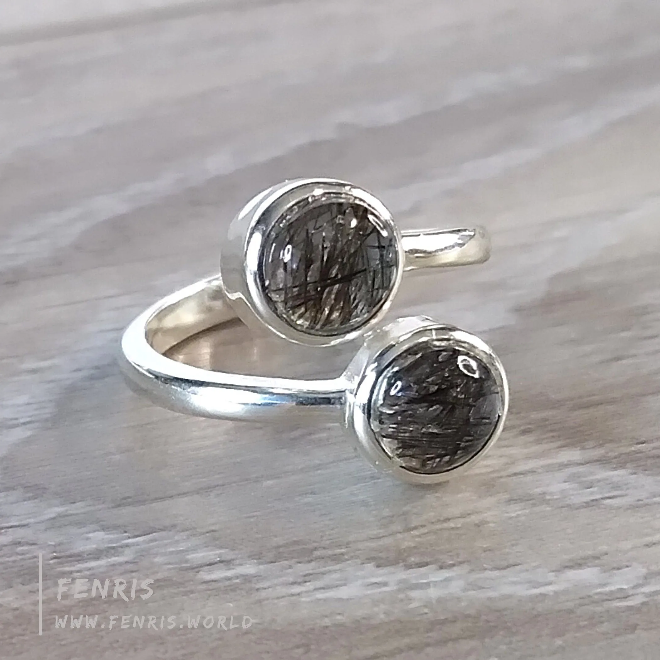 Tourmalinated Quartz 925 Sterling Silver Wrap Ring - Fenris