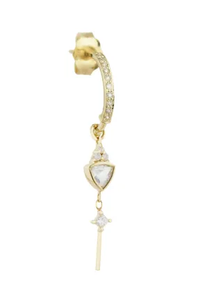 Triangle Moonstone and Diamond Single Hoop Earring - Diamonds and Yellow Gold