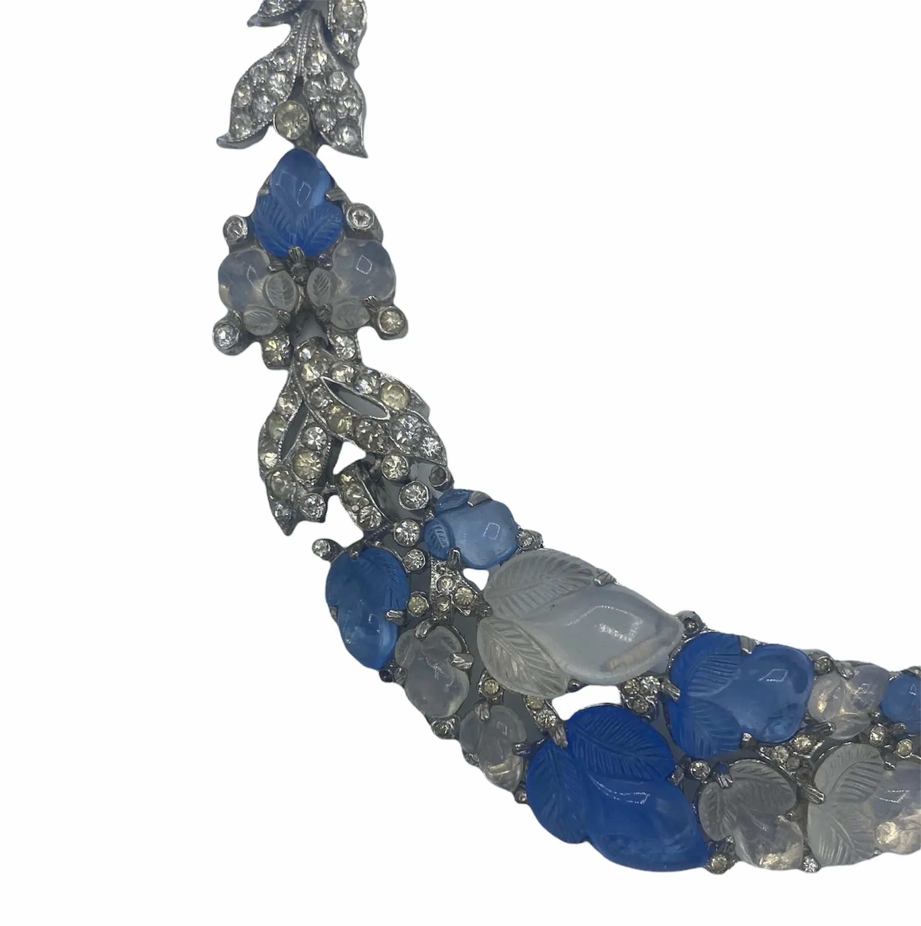 Trifari 30s Rhodium-Plated Tutti-Frutti Alfred Philippe Necklace with Blue and White Faux Stones