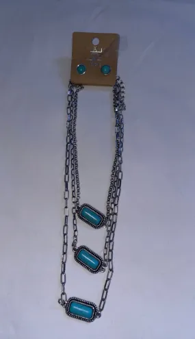 Triple Layer Turquoise &Silver Necklace