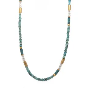 Turquoise And White Pearls Necklace