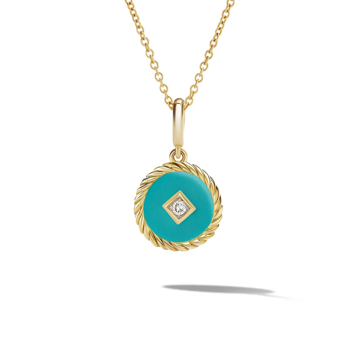 Turquoise Enamel Charm Necklace with 18K Yellow Gold and Diamond