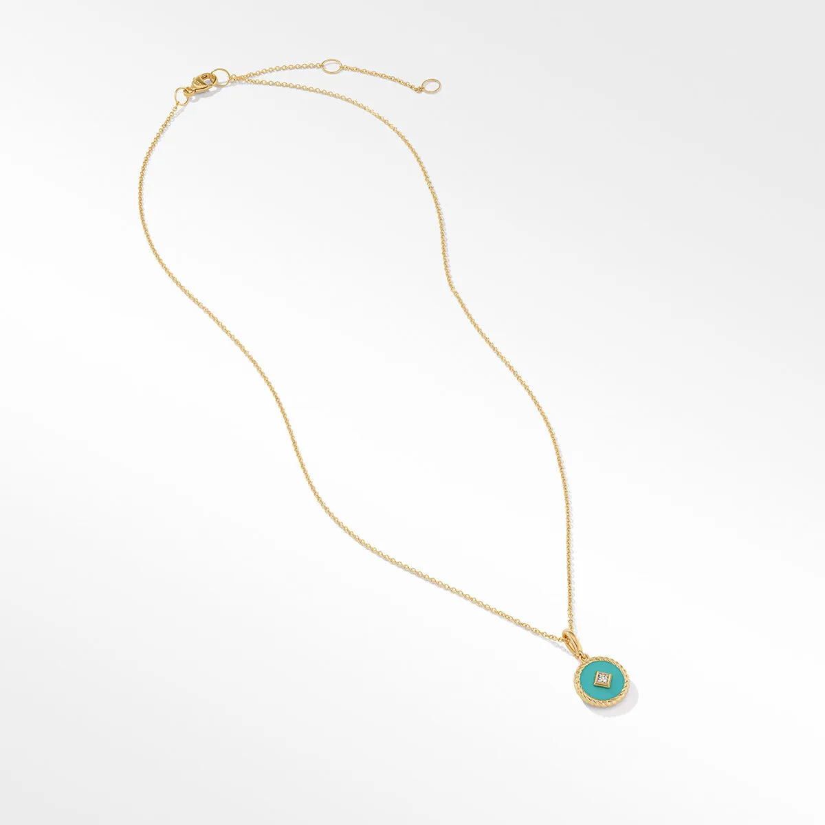 Turquoise Enamel Charm Necklace with 18K Yellow Gold and Diamond