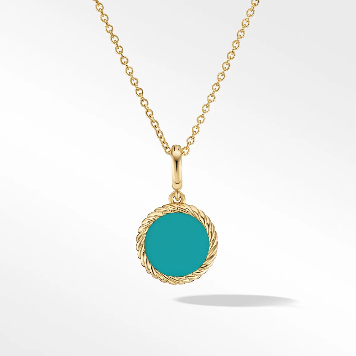 Turquoise Enamel Charm Necklace with 18K Yellow Gold and Diamond