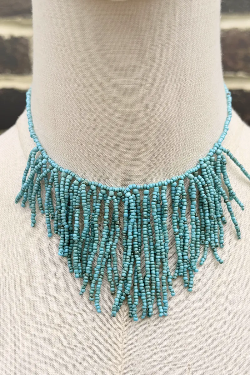 Turquoise Fringe Beaded Necklace