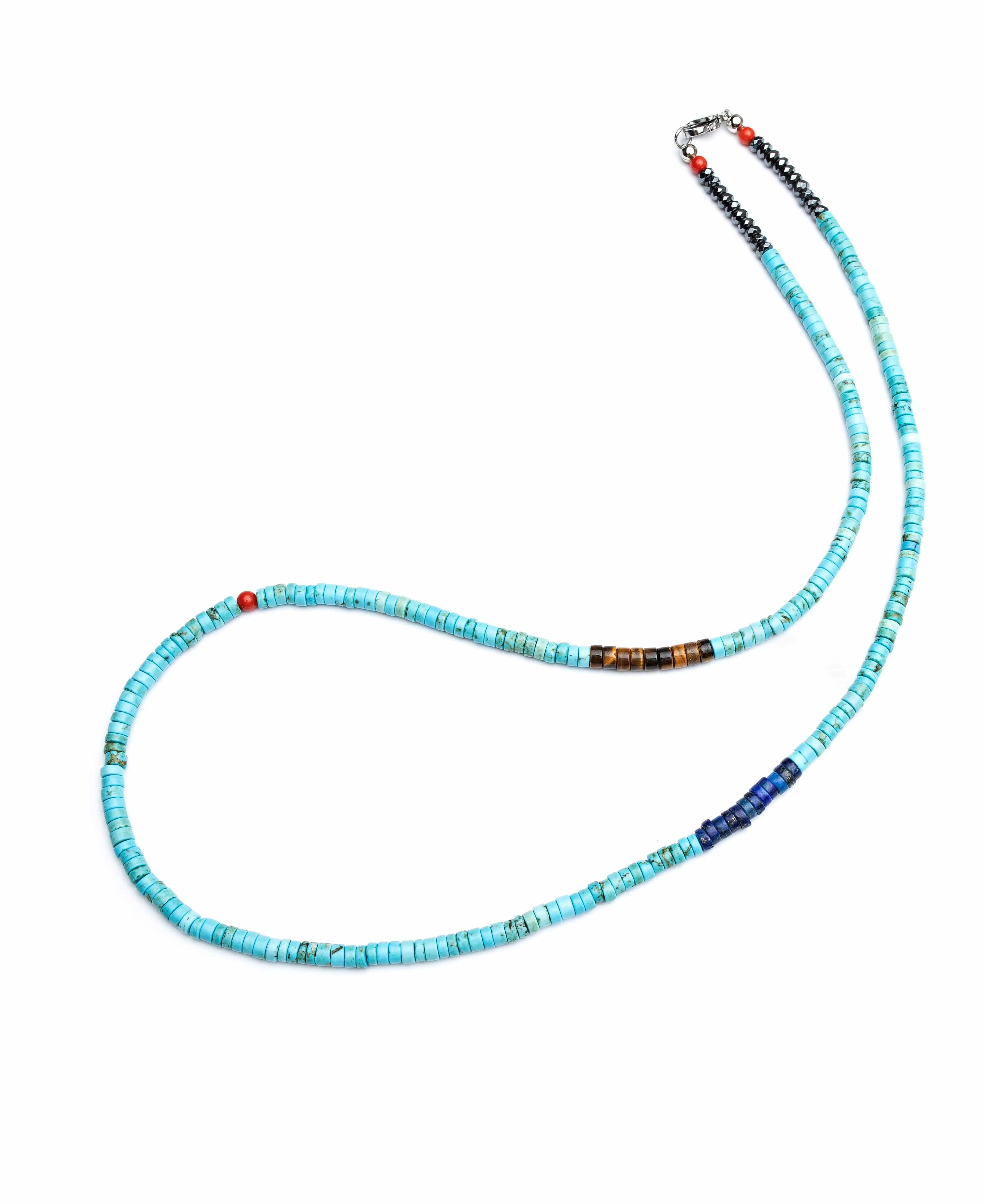 Turquoise Heishi Necklace with Tiger Eye and Blue Lapis