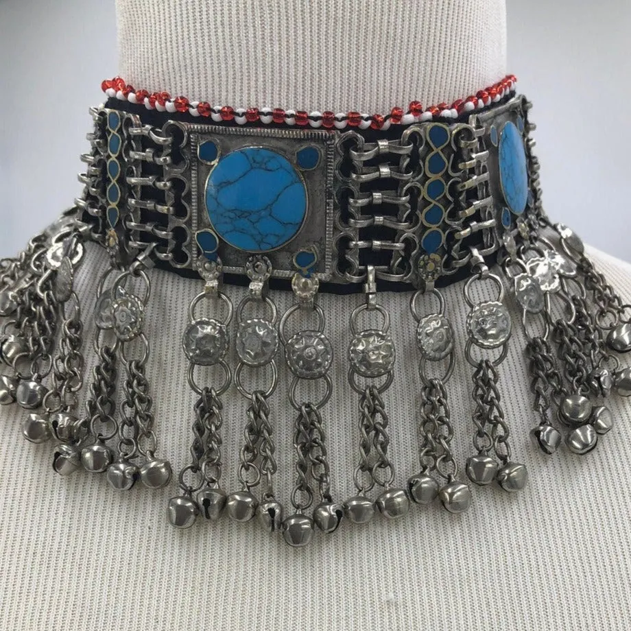 Turquoise Kuchi  with Stones and Silver Beads Choker