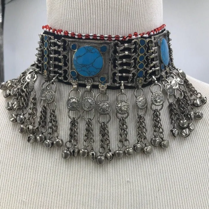 Turquoise Kuchi  with Stones and Silver Beads Choker