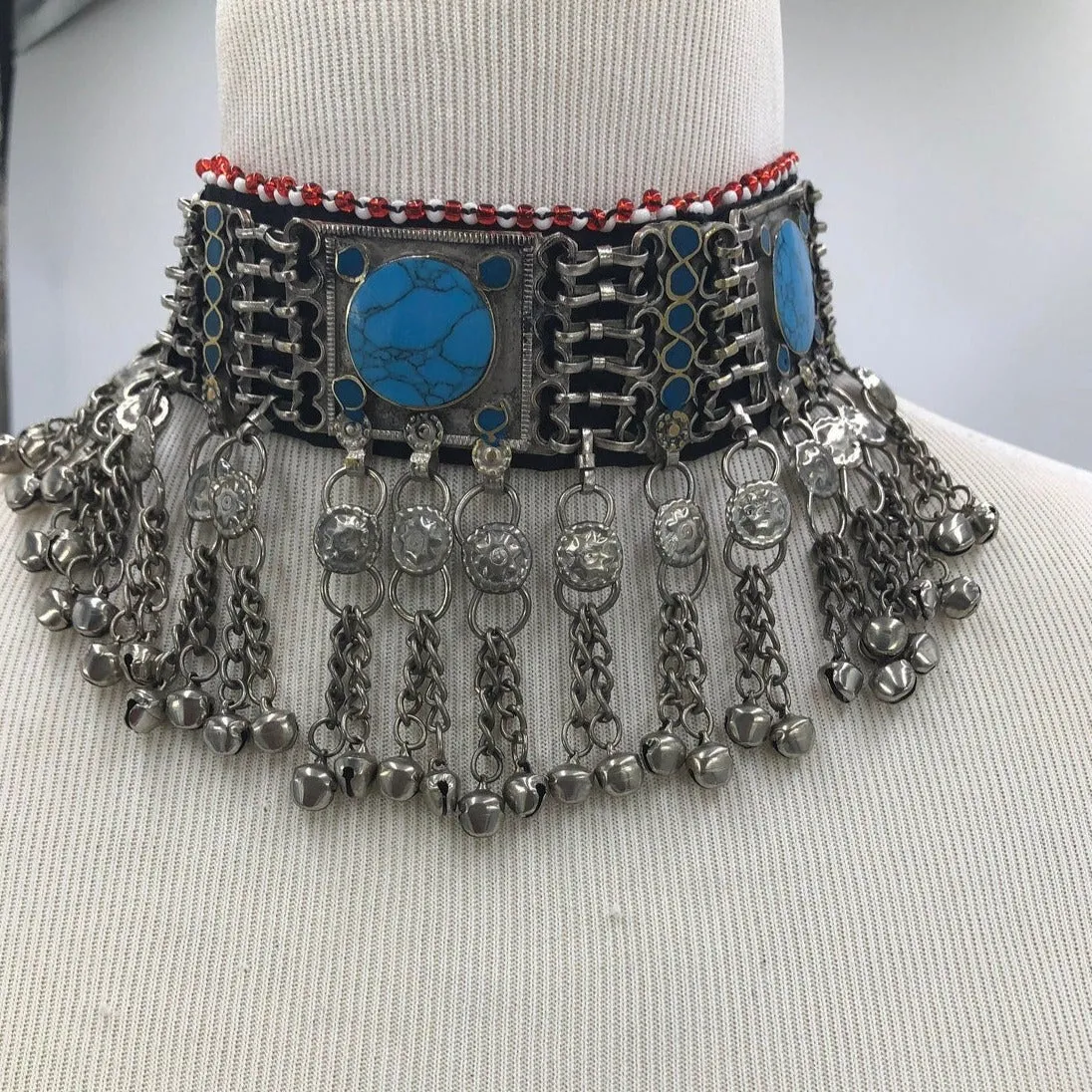 Turquoise Kuchi  with Stones and Silver Beads Choker