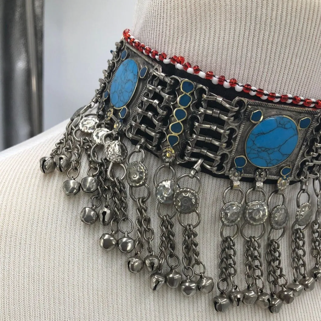 Turquoise Kuchi  with Stones and Silver Beads Choker