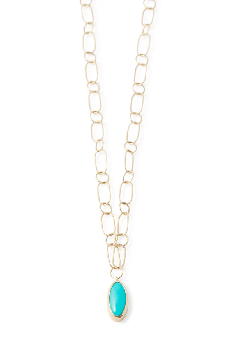 Turquoise oval cabochon necklace with handmade chain