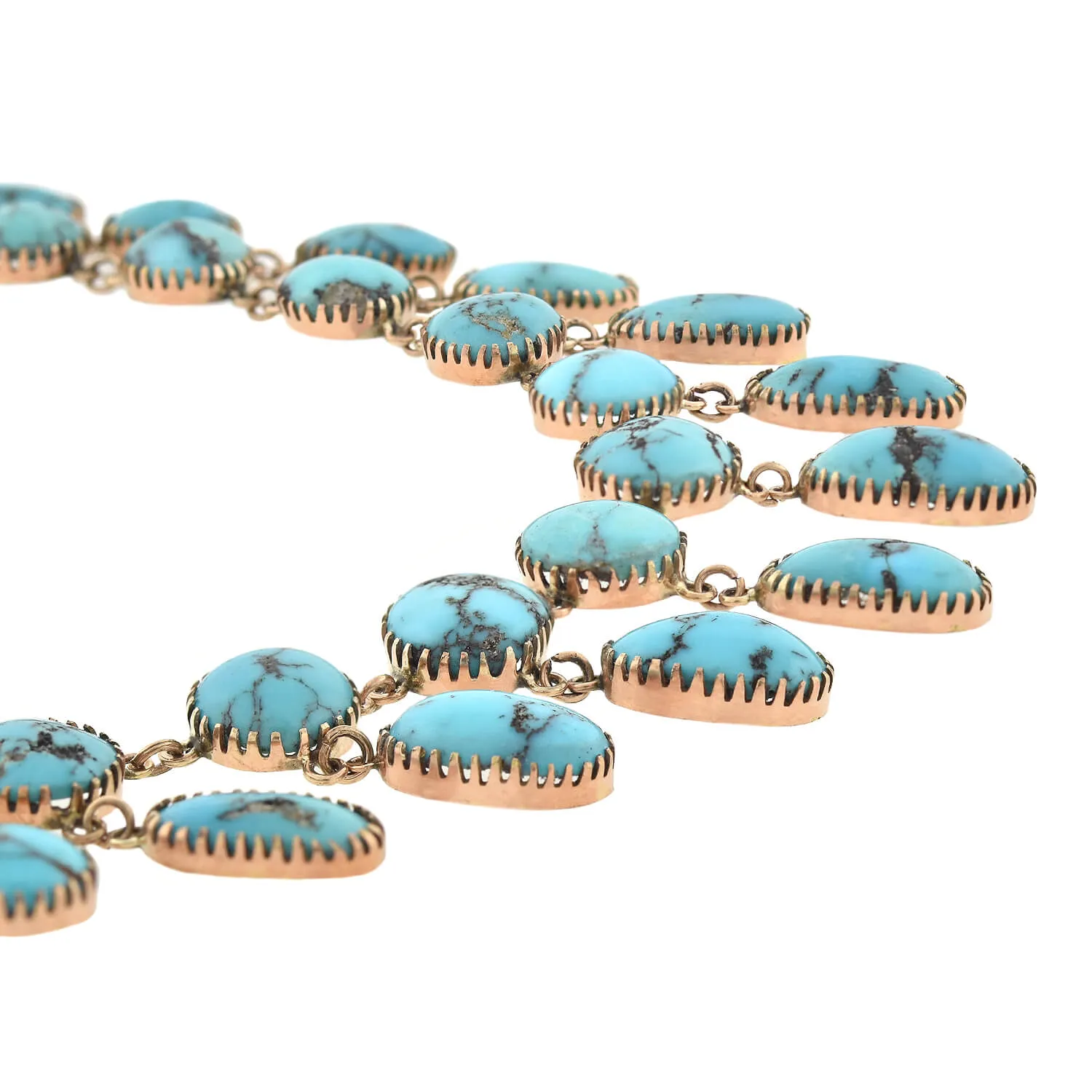 Victorian 14kt Persian Turquoise Festoon Link Necklace