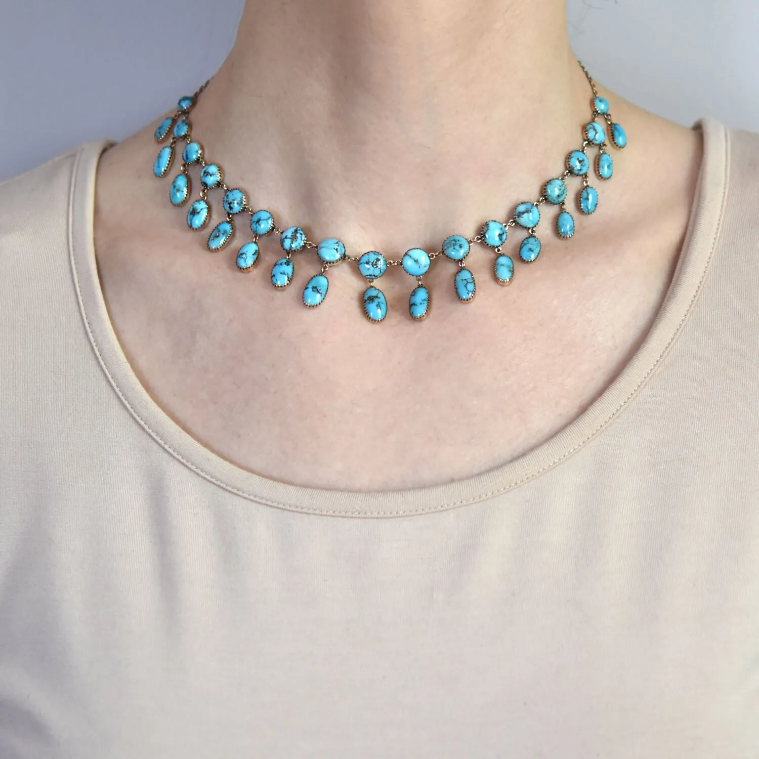 Victorian 14kt Persian Turquoise Festoon Link Necklace