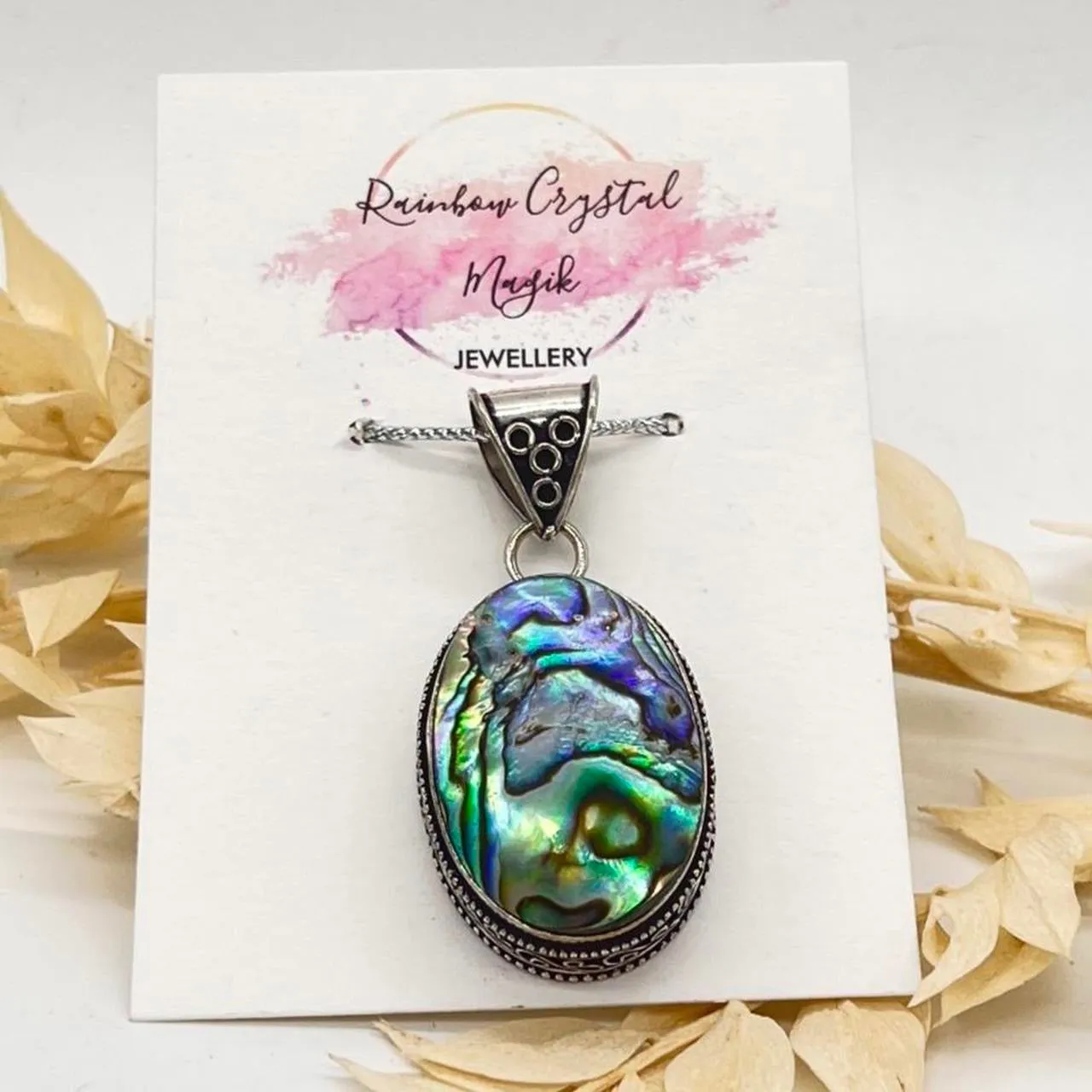 Vintage Abalone  Gemstone 925 Sterling Silver Jewellery Pendant Gift for Her