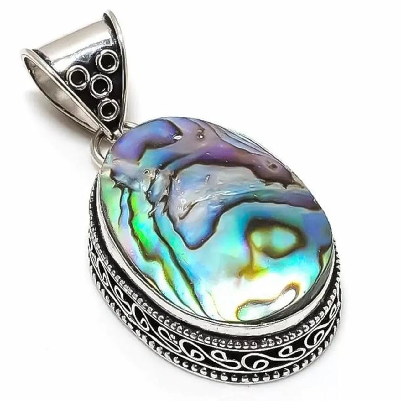 Vintage Abalone  Gemstone 925 Sterling Silver Jewellery Pendant Gift for Her