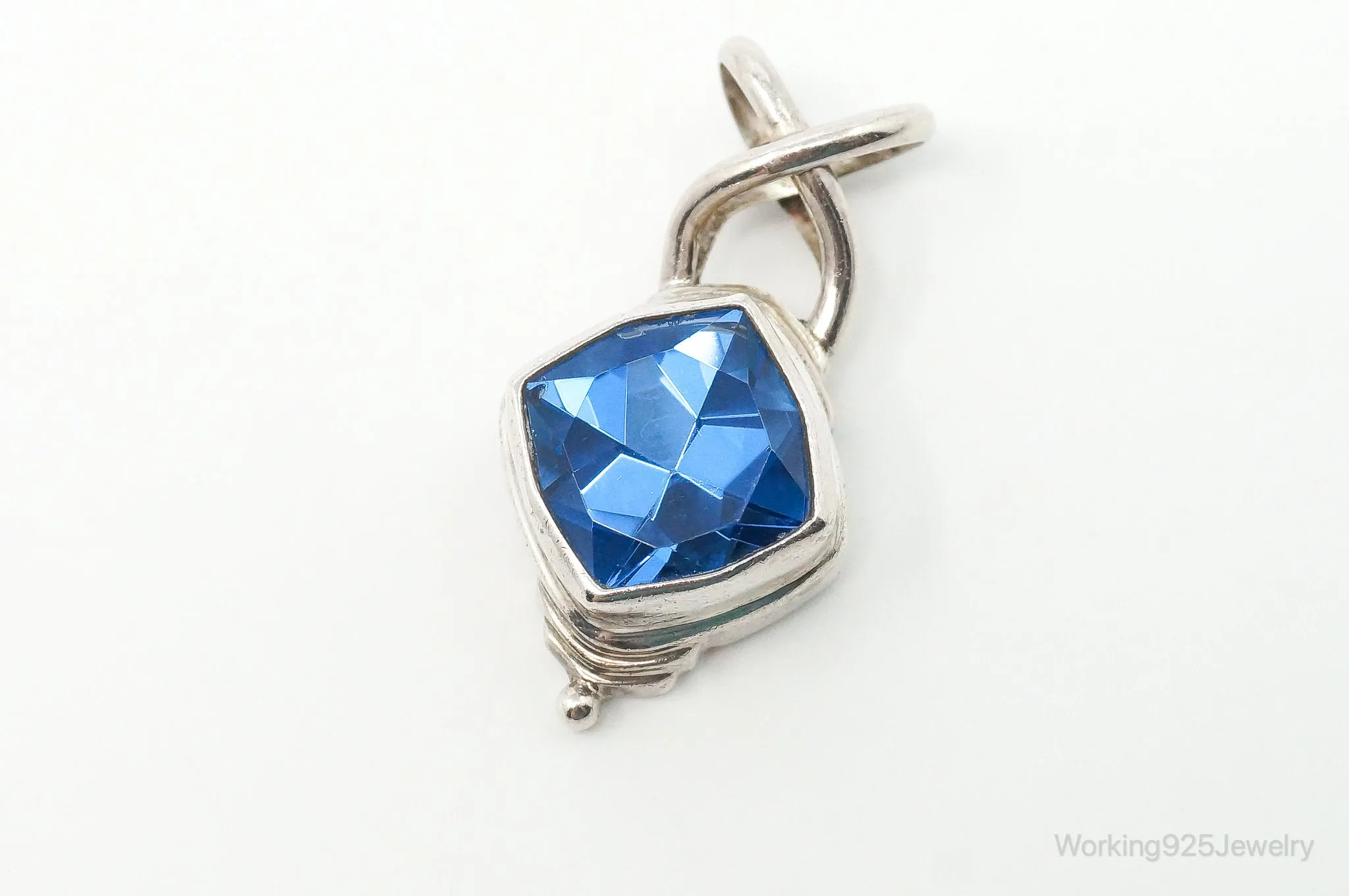 Vintage Bali Designer SARDA Blue Topaz Sterling Silver Pendant