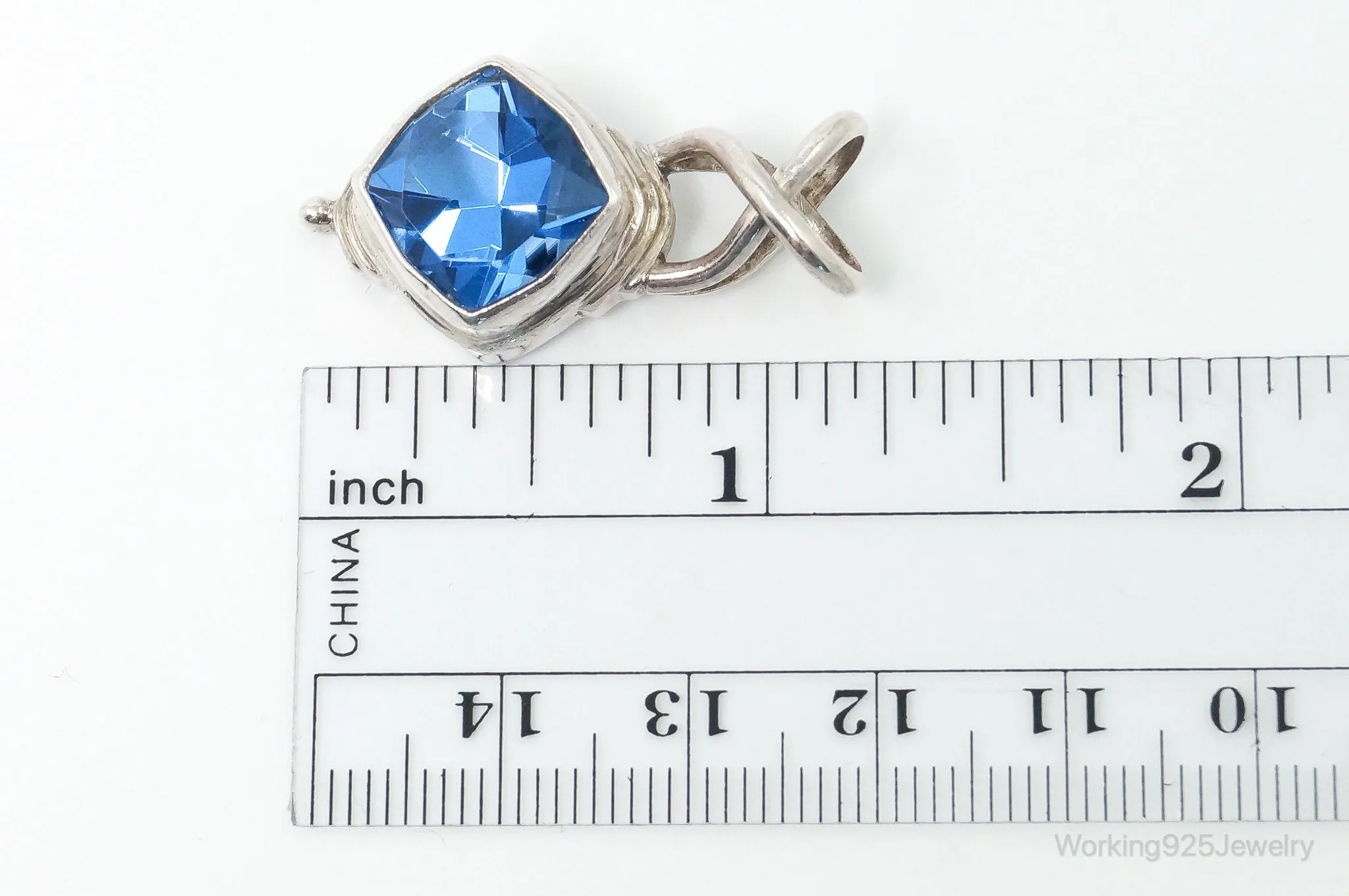 Vintage Bali Designer SARDA Blue Topaz Sterling Silver Pendant