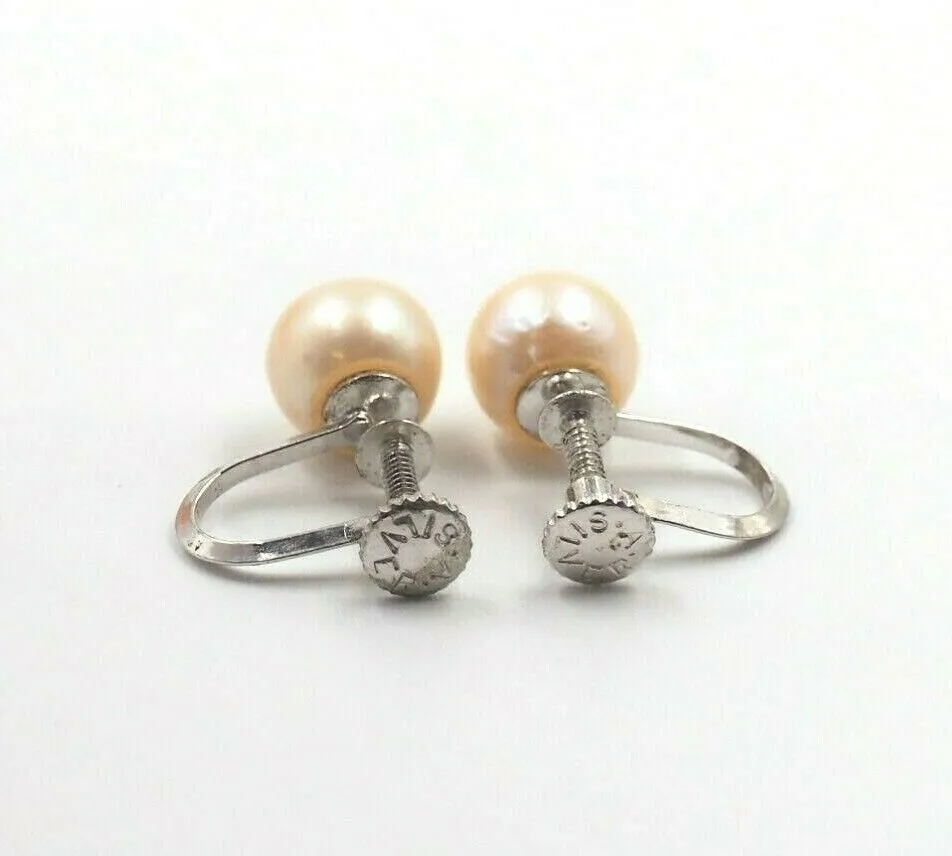 Vintage (c.1940s) Akoya Pearl Silver Screw-On Earrings