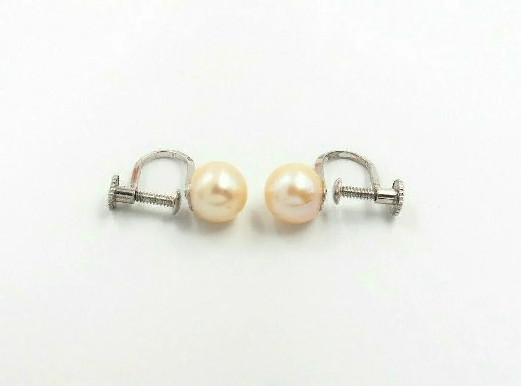 Vintage (c.1940s) Akoya Pearl Silver Screw-On Earrings