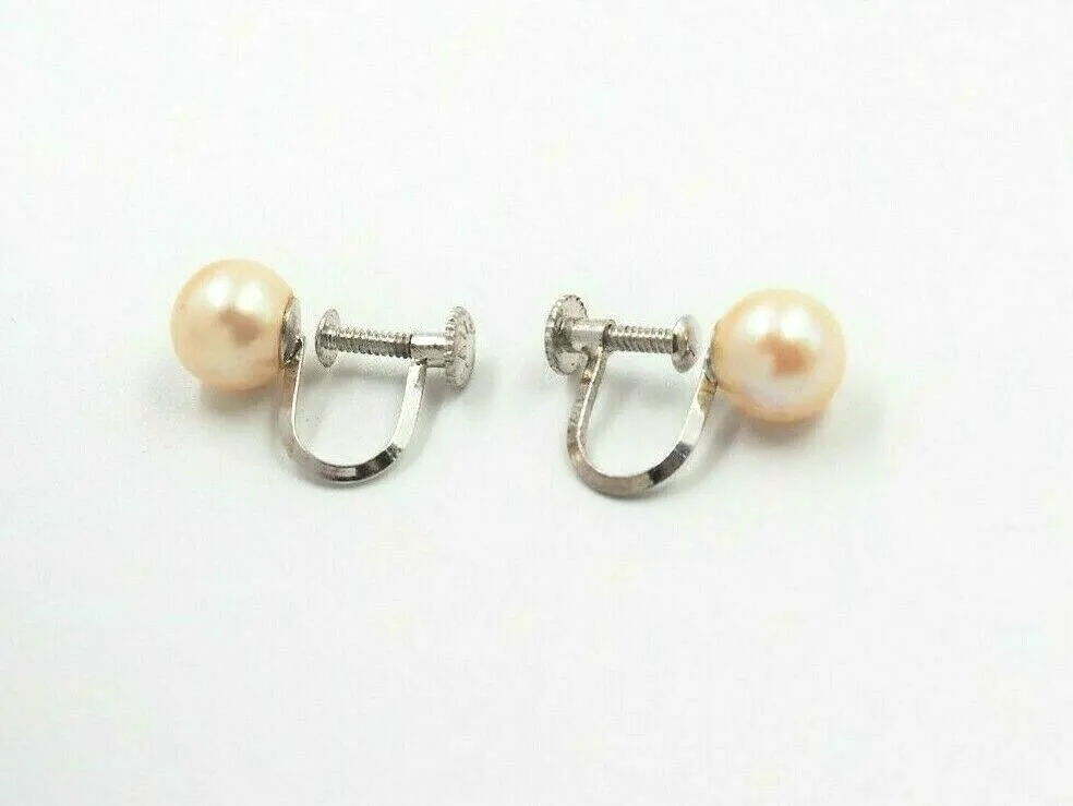 Vintage (c.1940s) Akoya Pearl Silver Screw-On Earrings