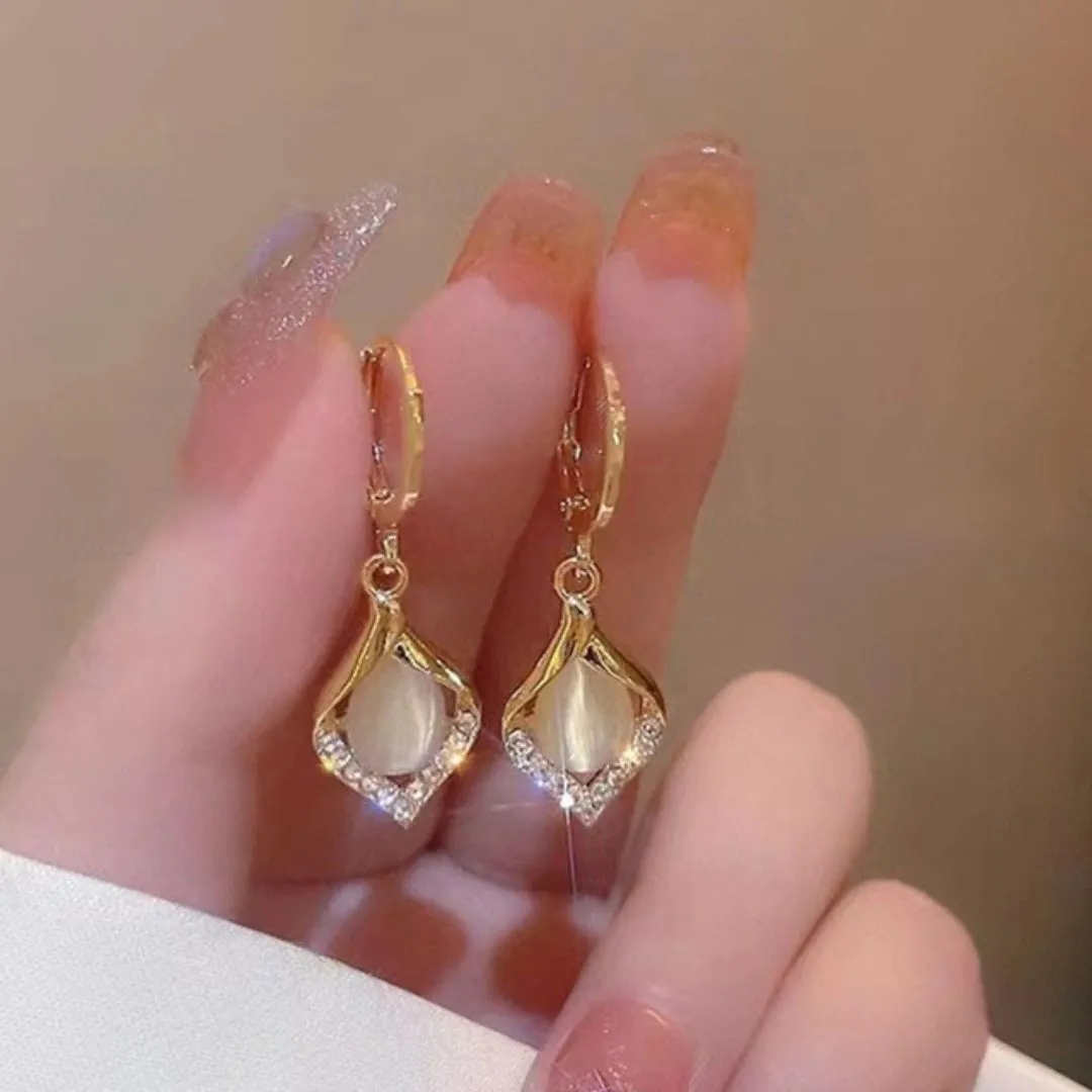 Vintage Crystal Moonstone Drop Earrings