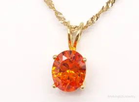 Vintage Fire Orange Cubic Zirconia Gold Vermeil Sterling Silver Necklace 18"