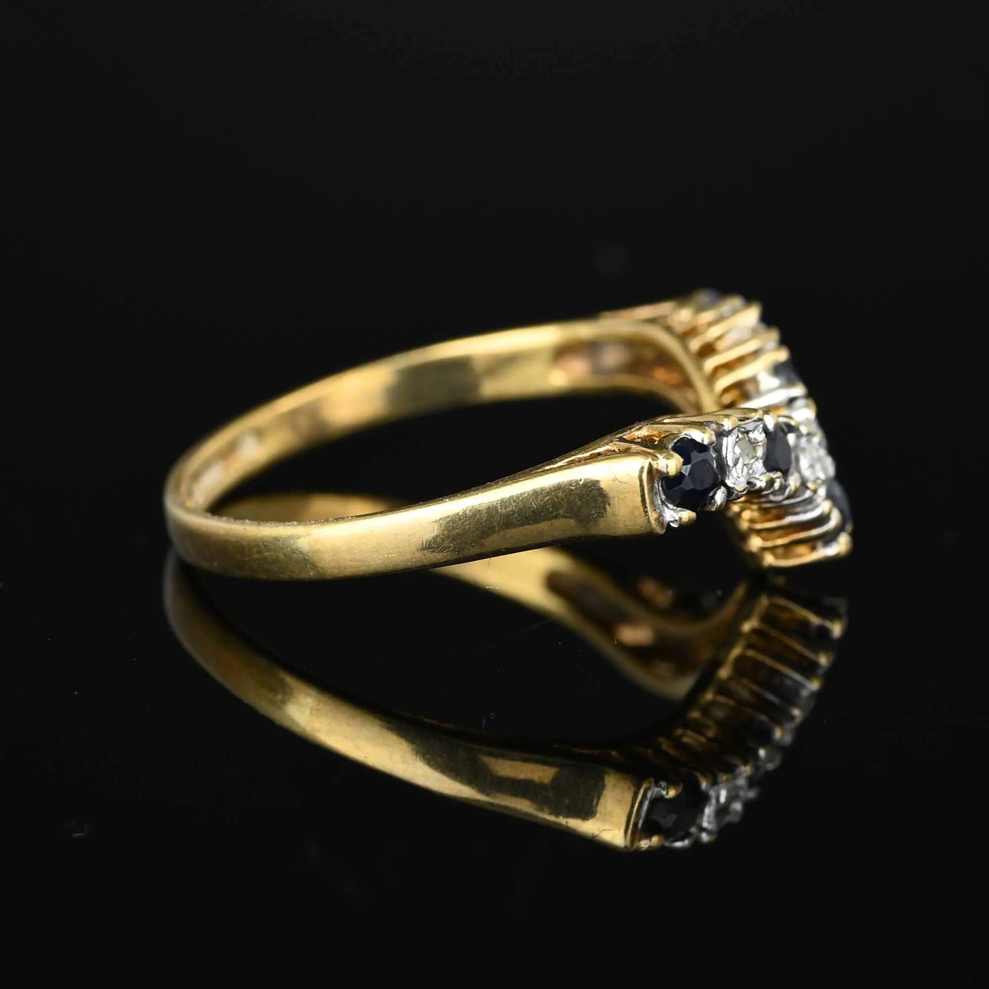 Vintage Gold Chevron Diamond Sapphire Ring