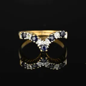 Vintage Gold Chevron Diamond Sapphire Ring