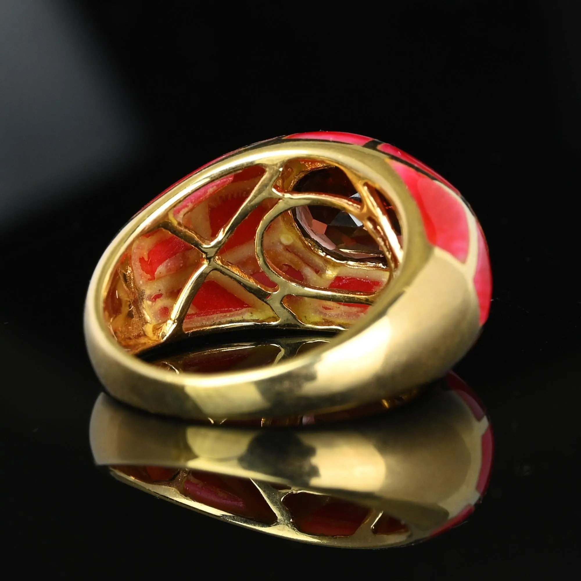 Vintage Gold Dome Red Enamel Garnet Signet Ring