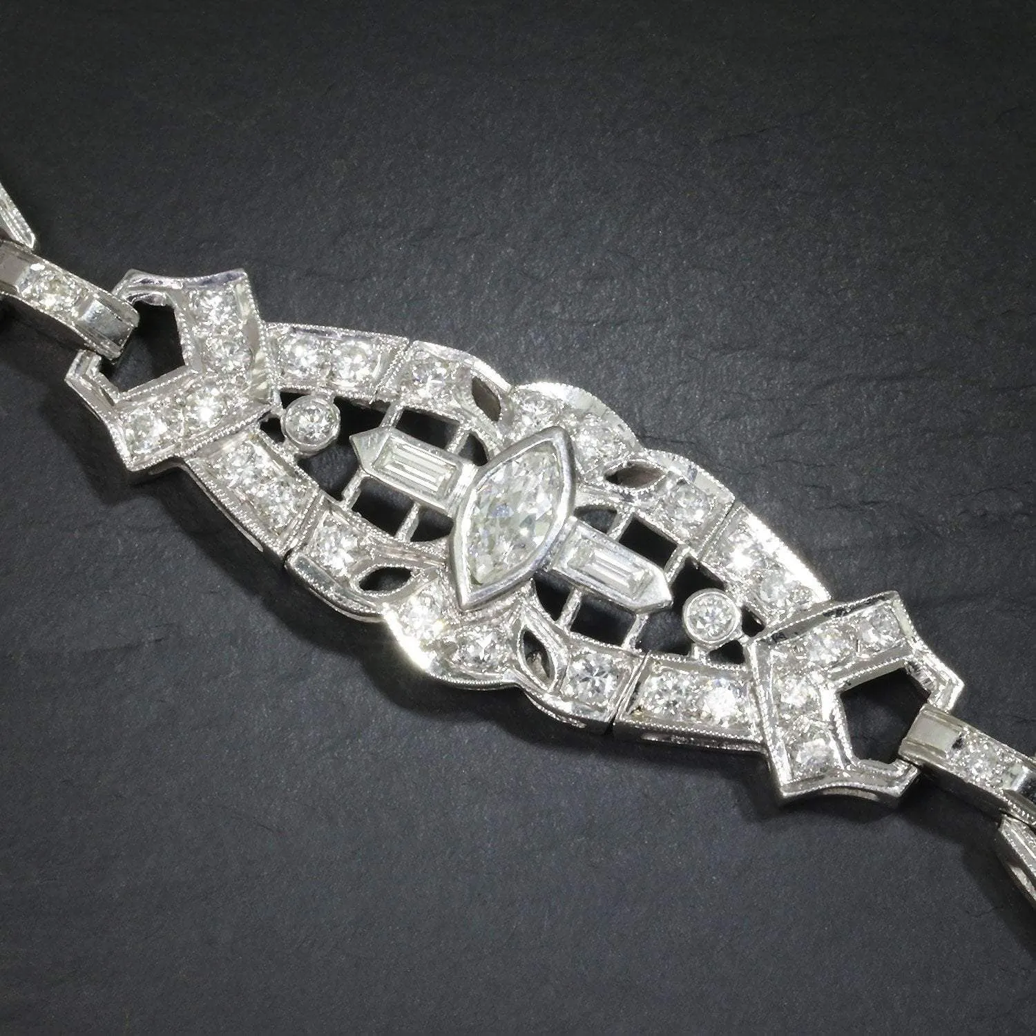 Vintage Marquise Diamond Bracelet with Diamond Accents 2.30ctw