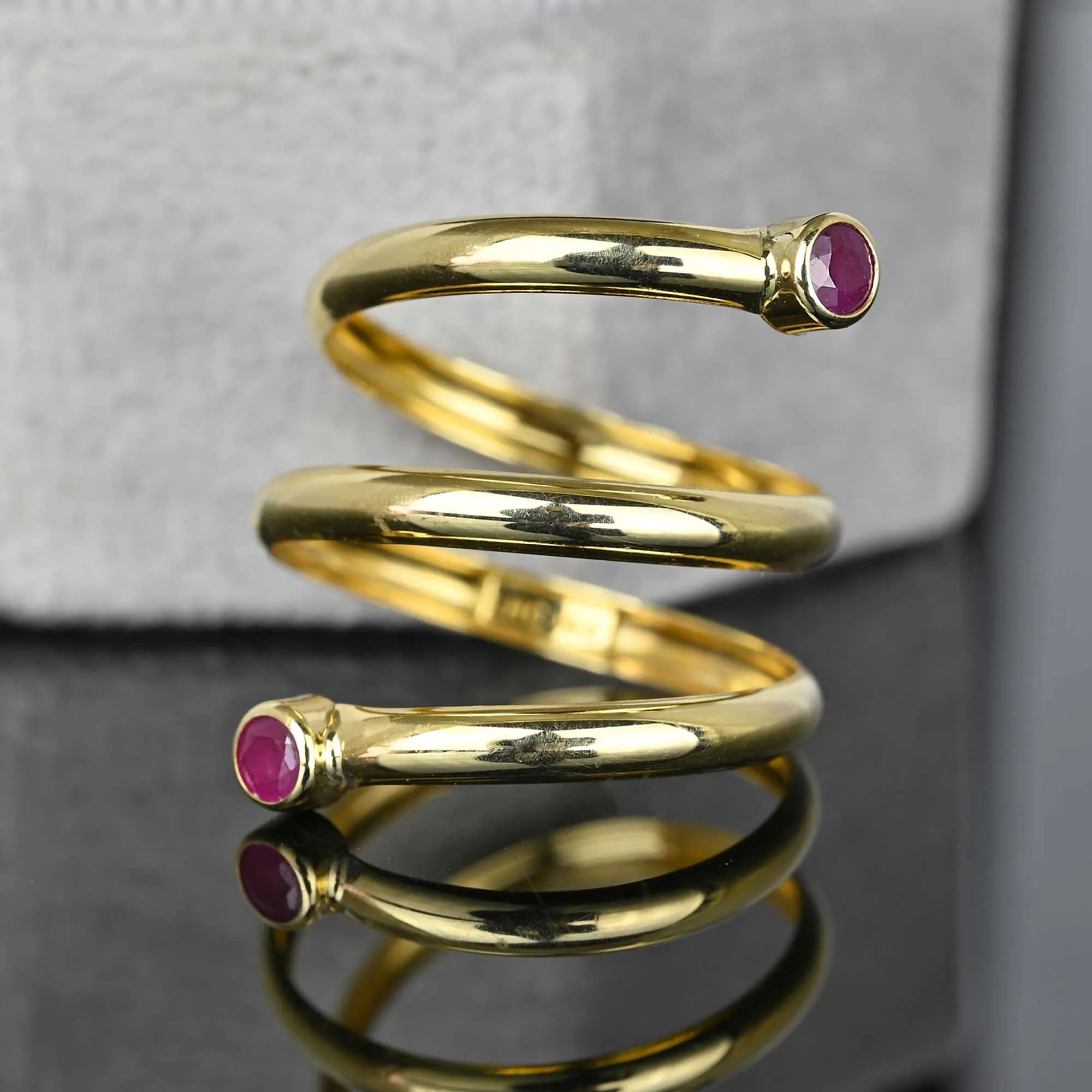 Vintage Ruby Spiral Wrap Snake Ring in 14K Gold