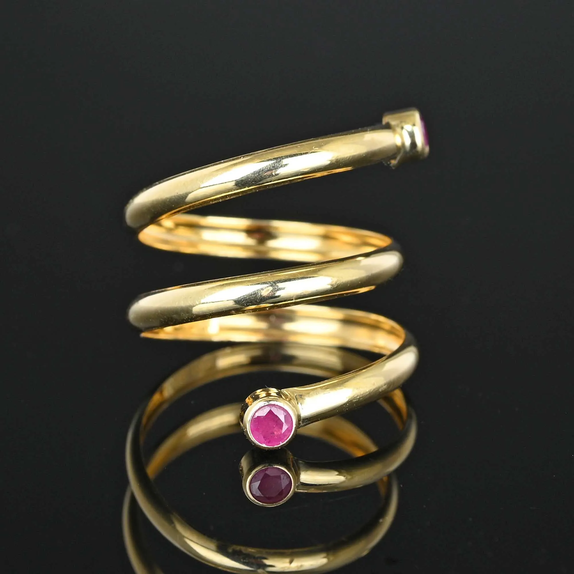 Vintage Ruby Spiral Wrap Snake Ring in 14K Gold