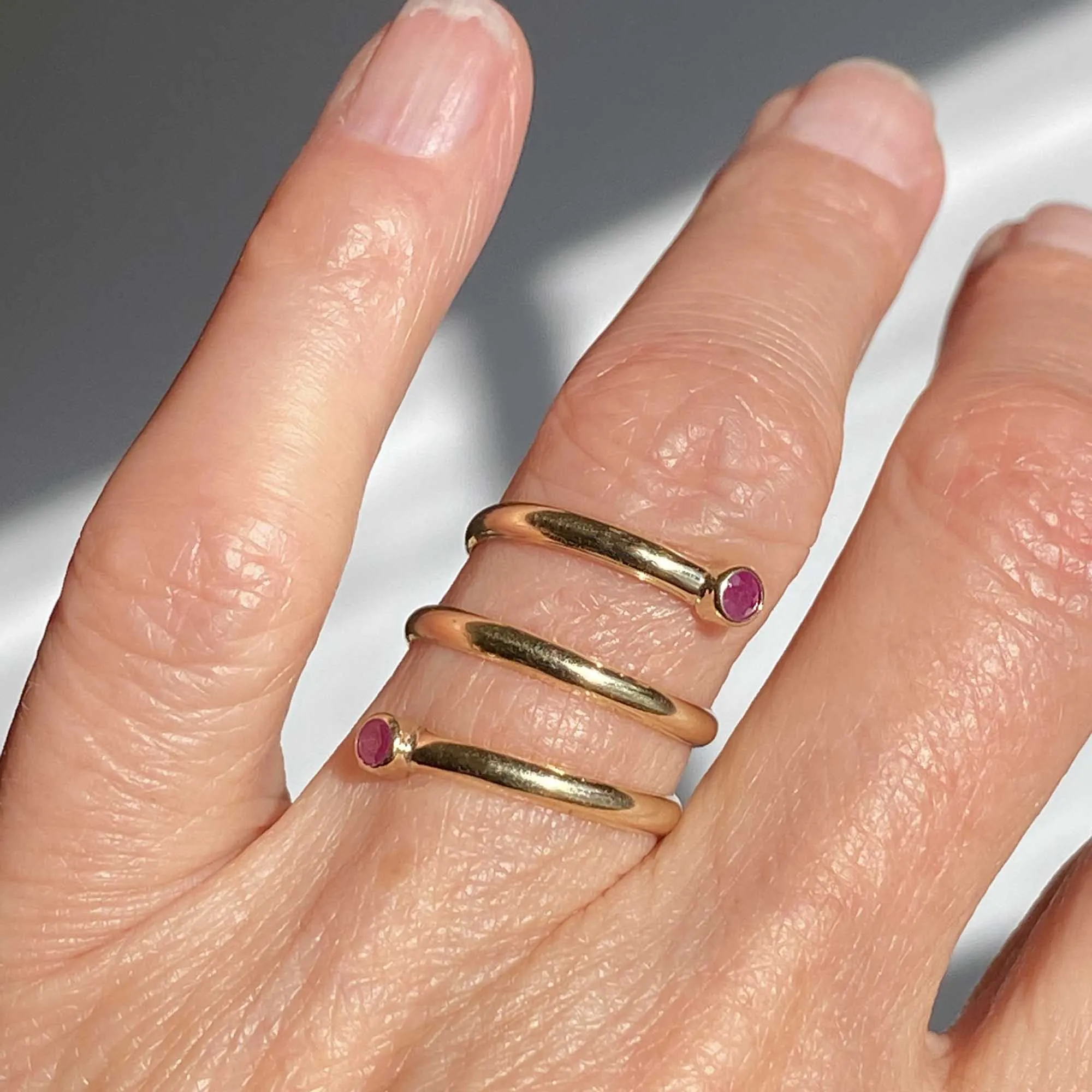 Vintage Ruby Spiral Wrap Snake Ring in 14K Gold