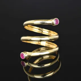 Vintage Ruby Spiral Wrap Snake Ring in 14K Gold