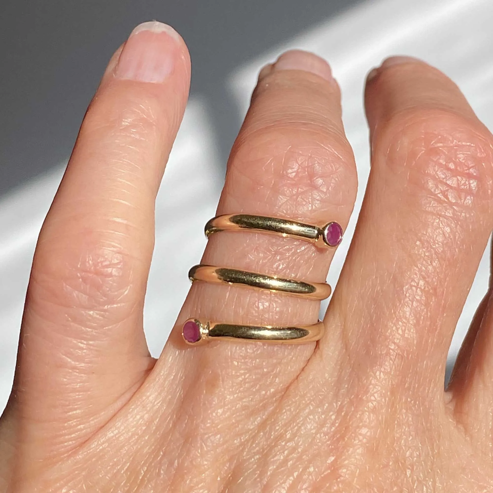 Vintage Ruby Spiral Wrap Snake Ring in 14K Gold