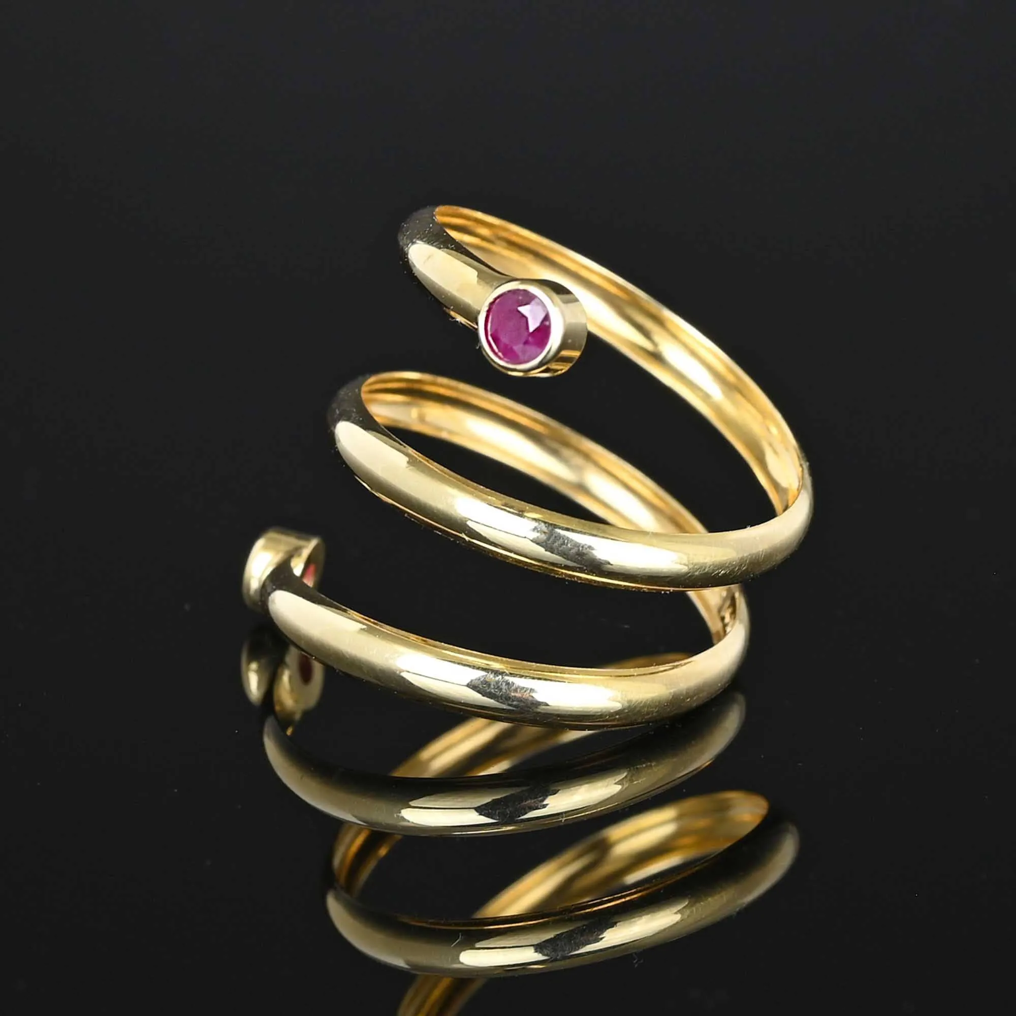 Vintage Ruby Spiral Wrap Snake Ring in 14K Gold