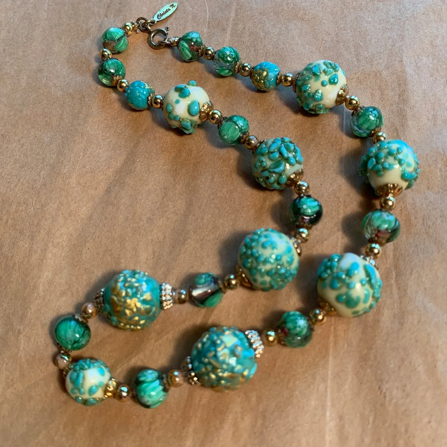 Vintage Venetian Glass Wedding Cake Necklace