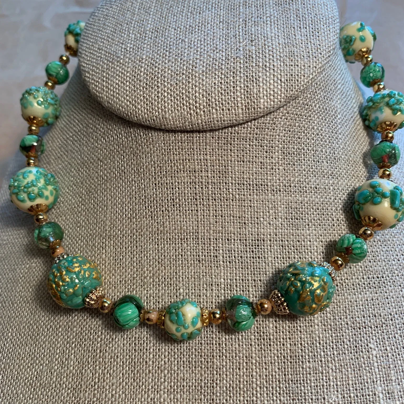 Vintage Venetian Glass Wedding Cake Necklace