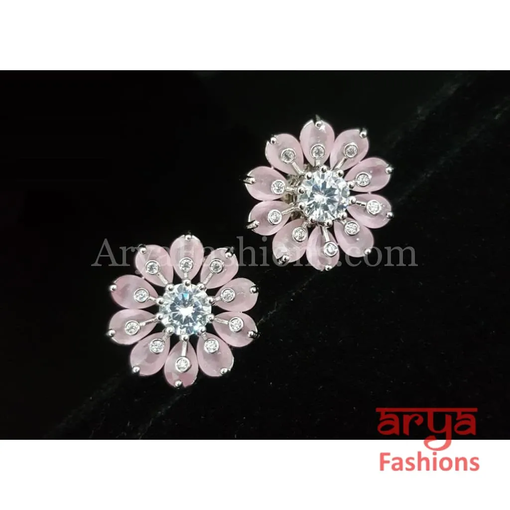 Viva Silver CZ Studs/ Trendy Bollywood Stud Earrings