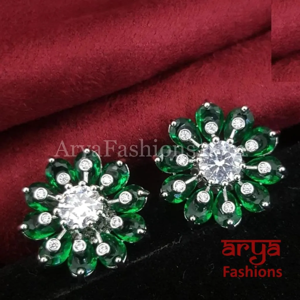 Viva Silver CZ Studs/ Trendy Bollywood Stud Earrings