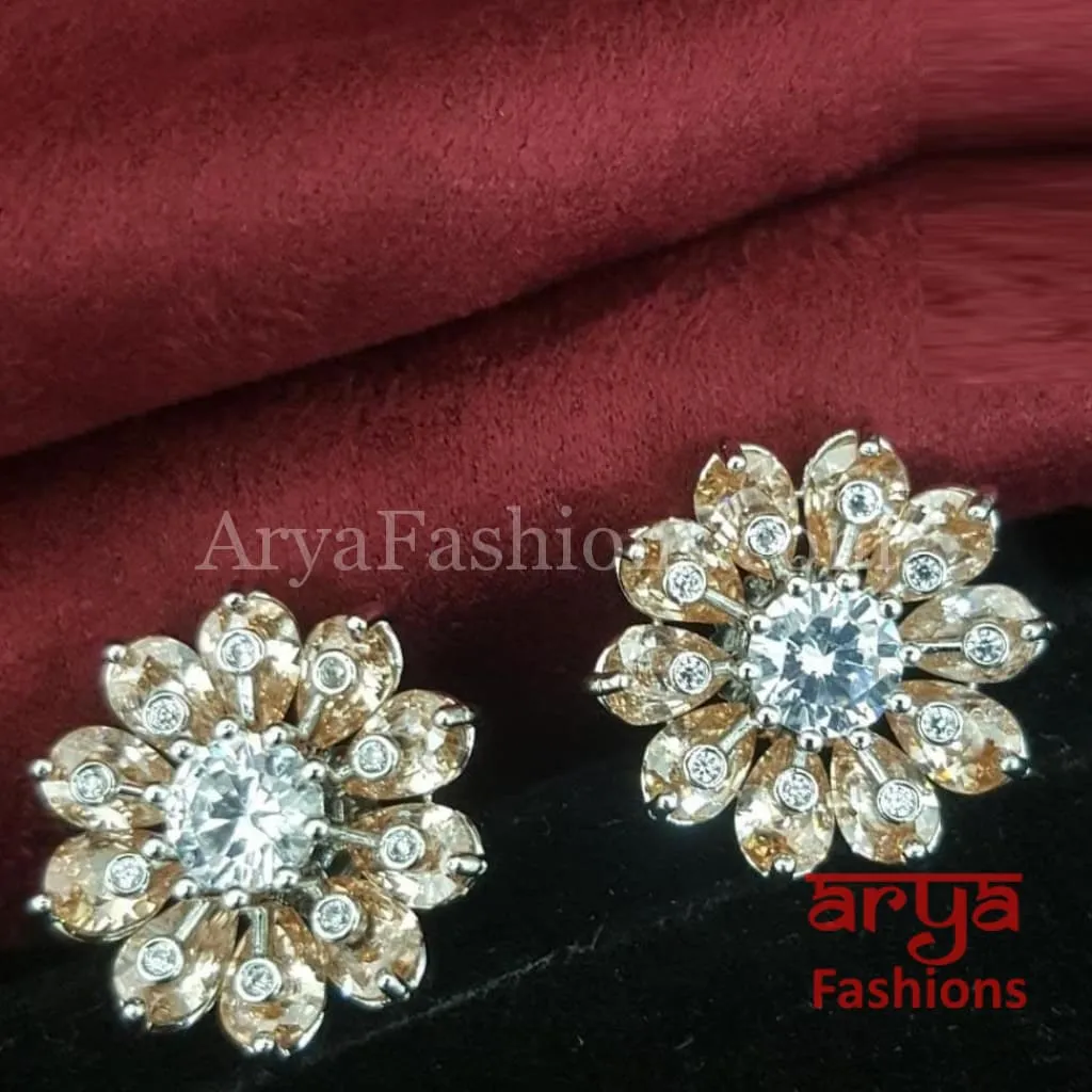 Viva Silver CZ Studs/ Trendy Bollywood Stud Earrings