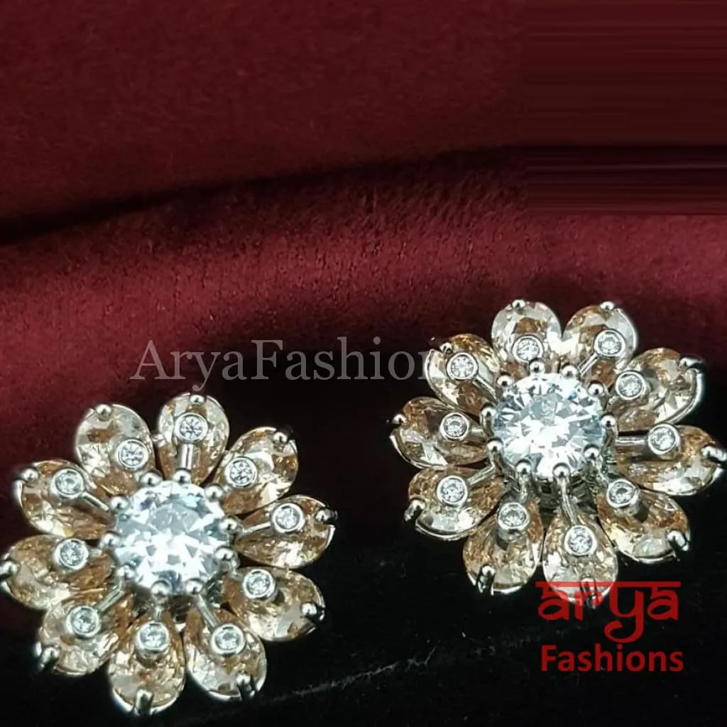 Viva Silver CZ Studs/ Trendy Bollywood Stud Earrings