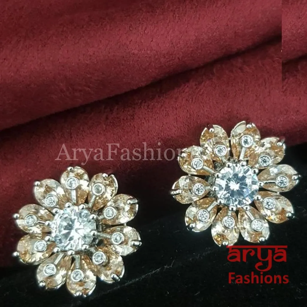 Viva Silver CZ Studs/ Trendy Bollywood Stud Earrings